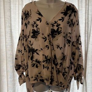 Floral Wrap Blouse - Black pale grey, white.